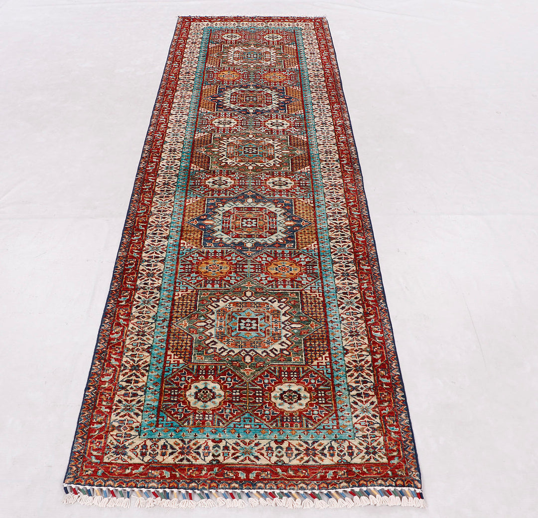 Fine Mamlook Handmade Rug 9.7x2.10 Ft