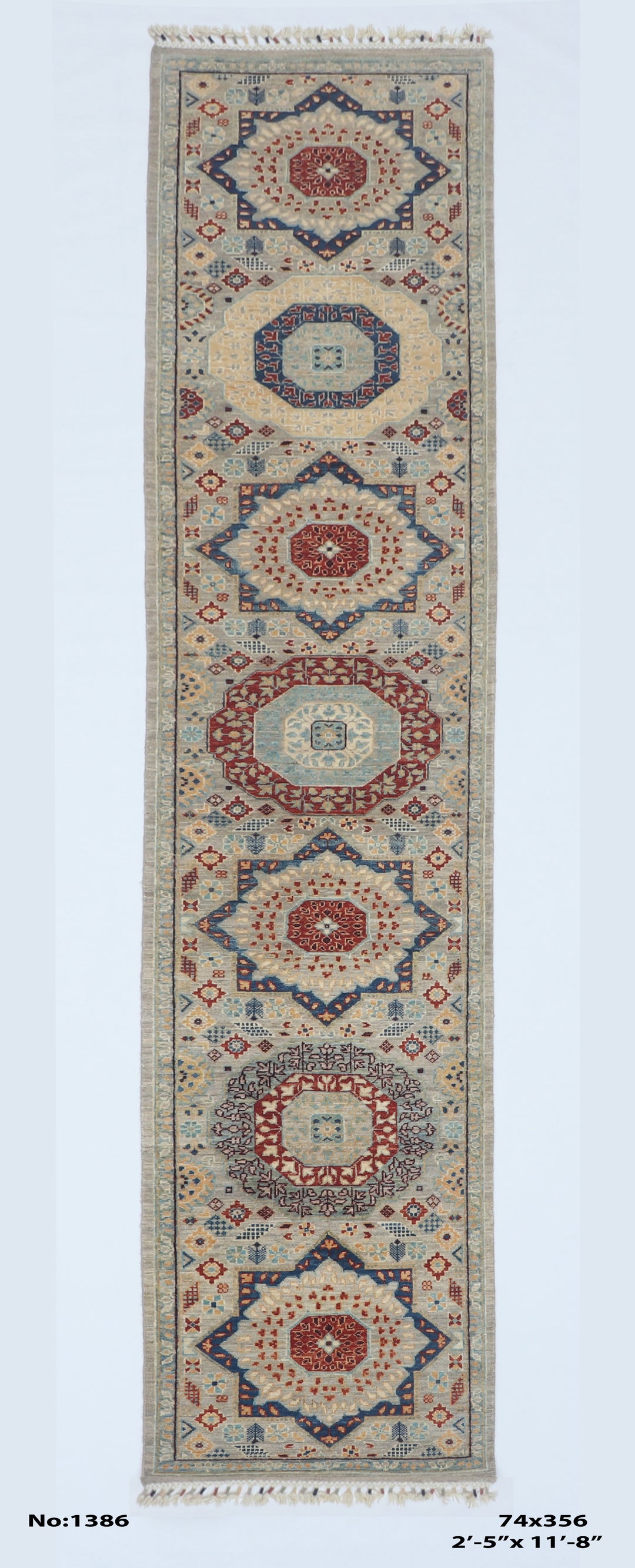 Golden Beige Handmade Mamluk Runner 2.5x11.8 FT