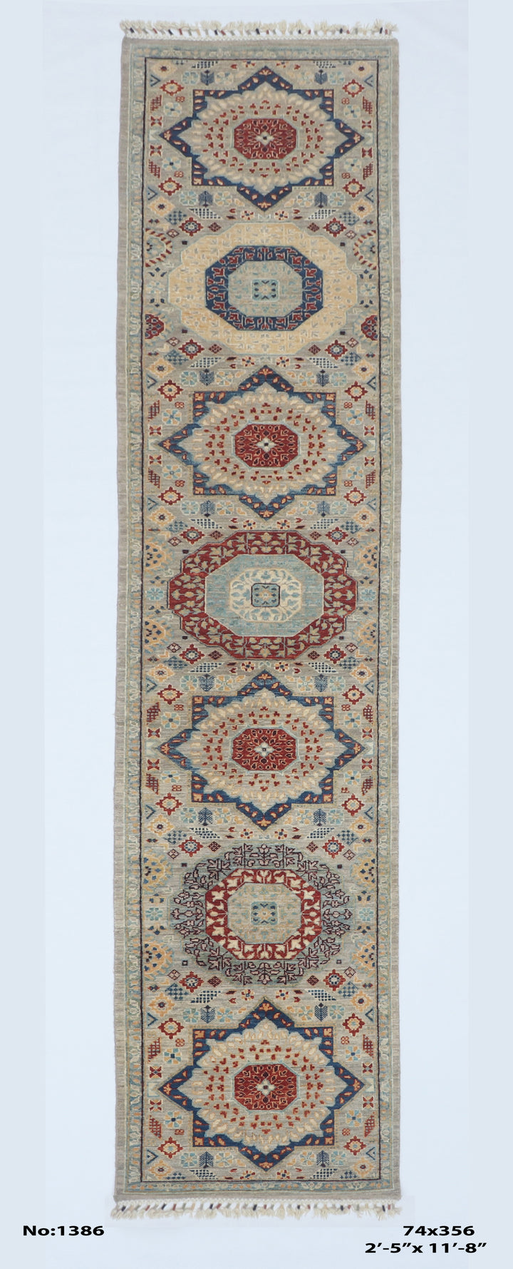 Golden Beige Handmade Mamluk Runner 2.5x11.8 FT