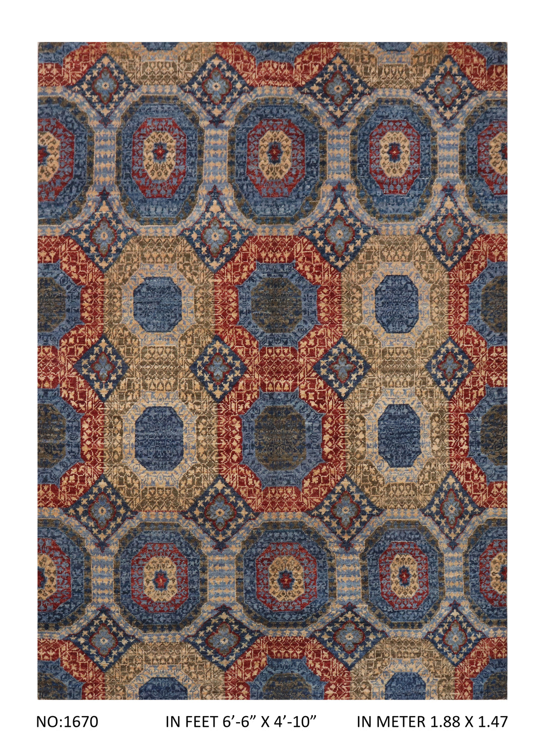 Rust & Beige Handmade Mamluk Rug 6.6x4.10 FT