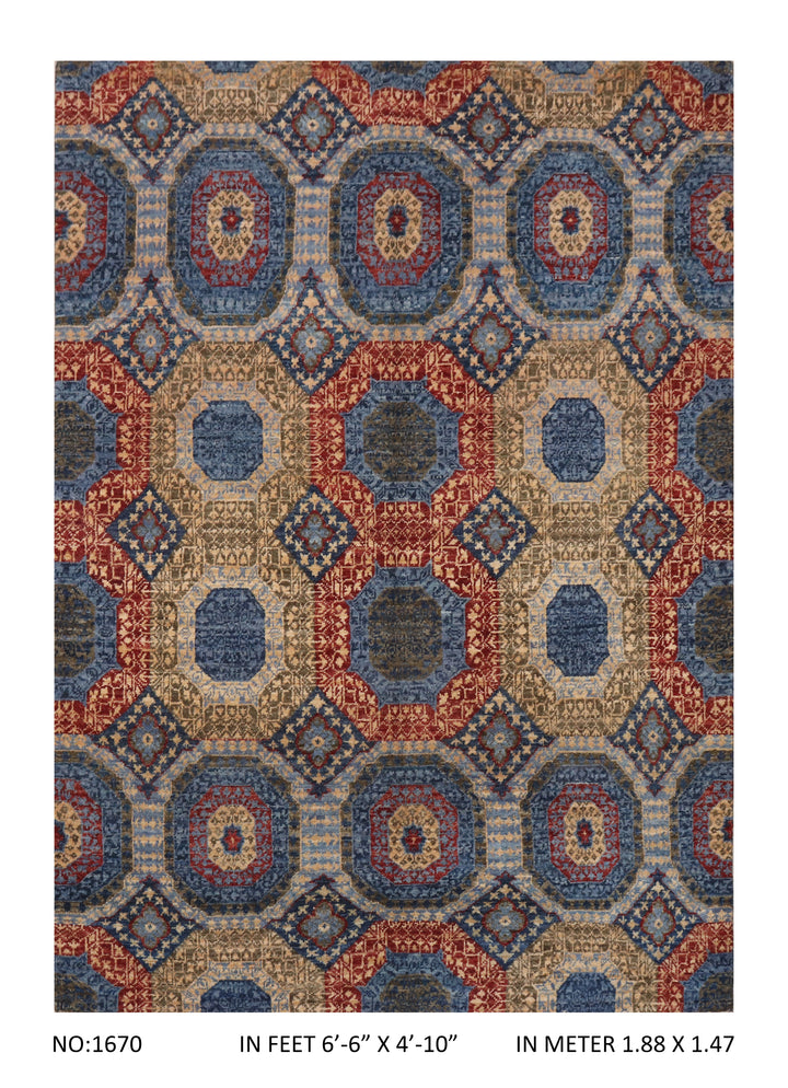 Rust & Beige Handmade Mamluk Rug 6.6x4.10 FT