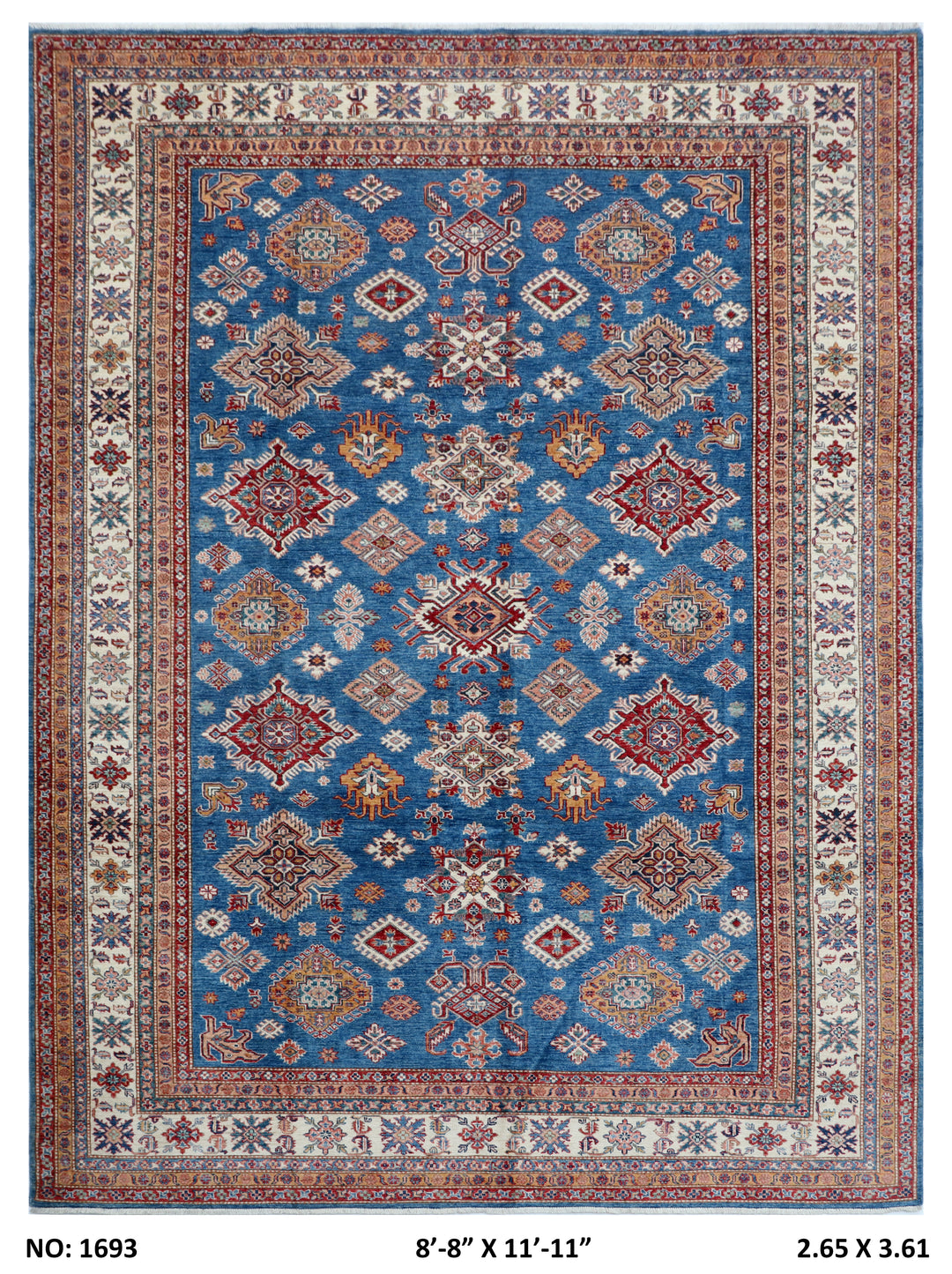 Blue Super Kazak Rug 8.8x11.11 FT