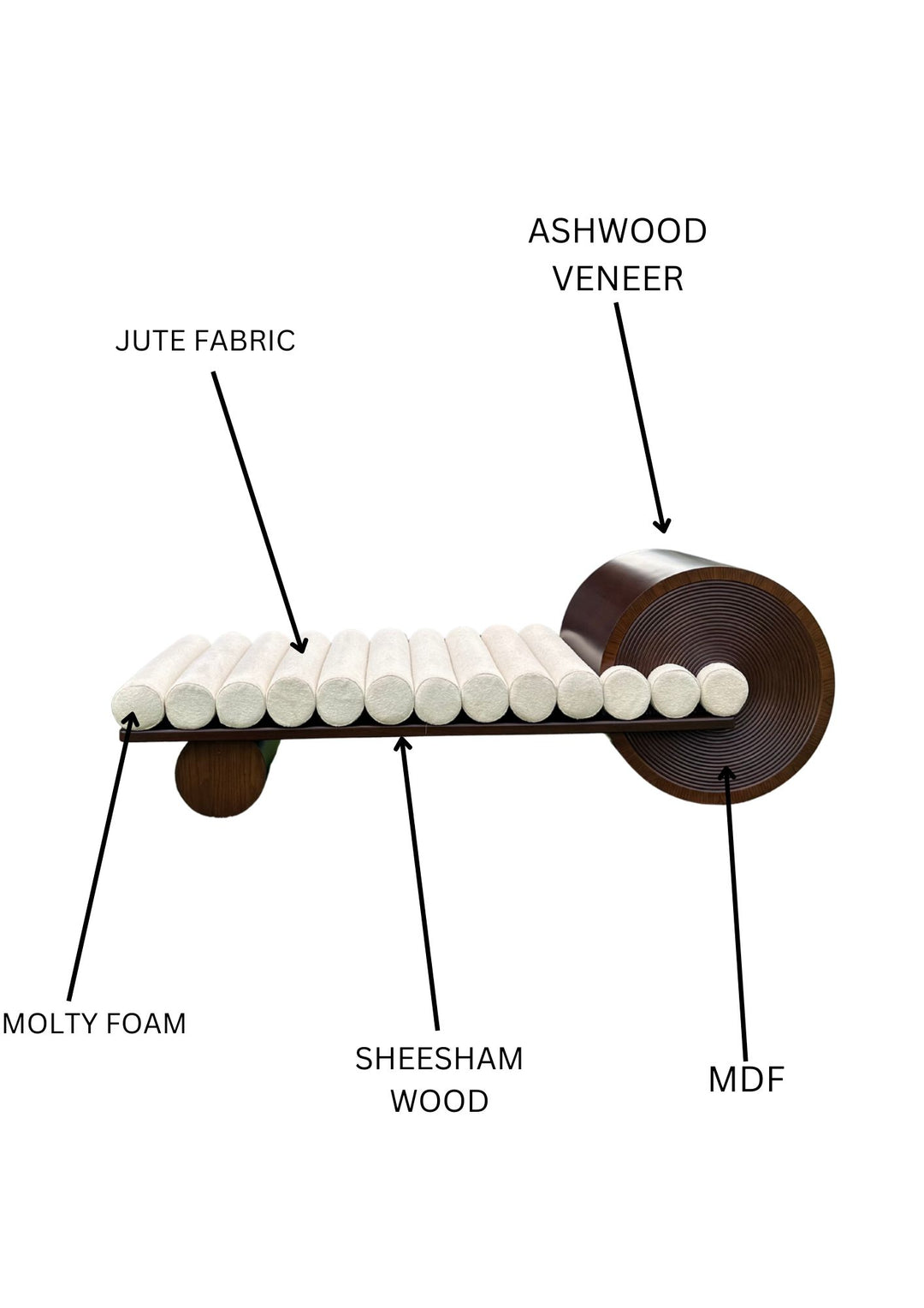 Cream Jute Sculptural Chaise Lounge with Spiral Ashwood Headrest