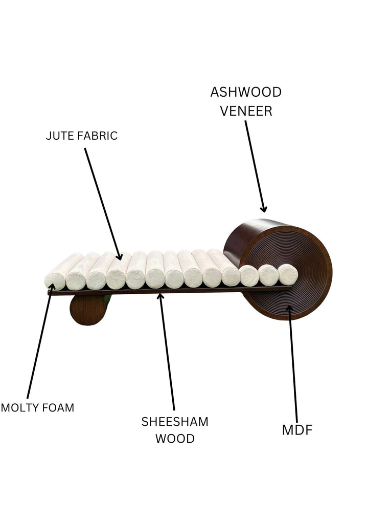 Cream Jute Sculptural Chaise Lounge with Spiral Ashwood Headrest