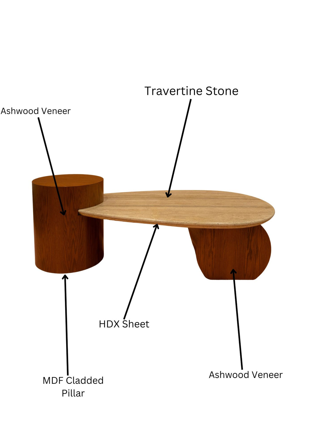 Travertine Stone Coffee Table with Ashwood Veneer Base