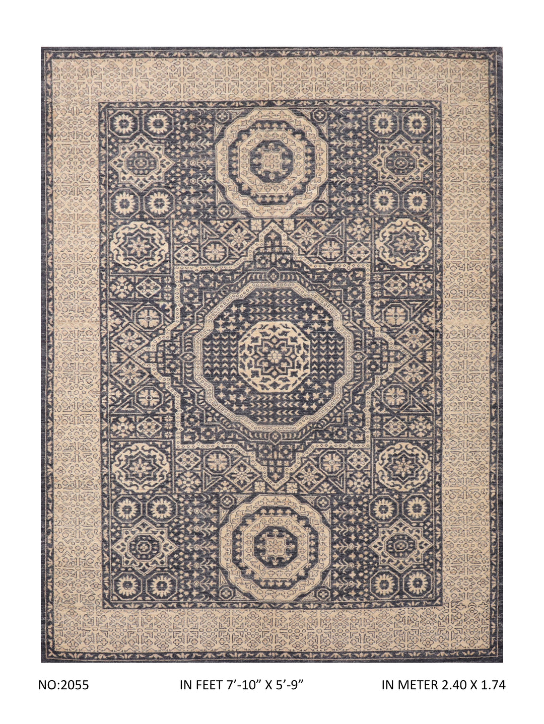 Ivory Grey Handmade Mamluk Rug 7.10x5.9 FT