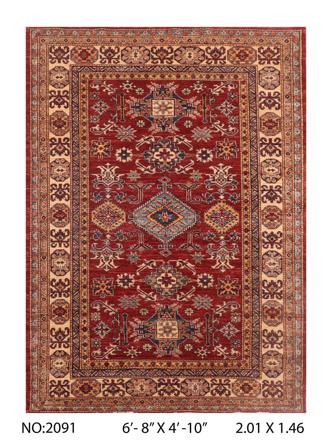 Rust Gold Super Kazak Rug 6.8x4.10 FT