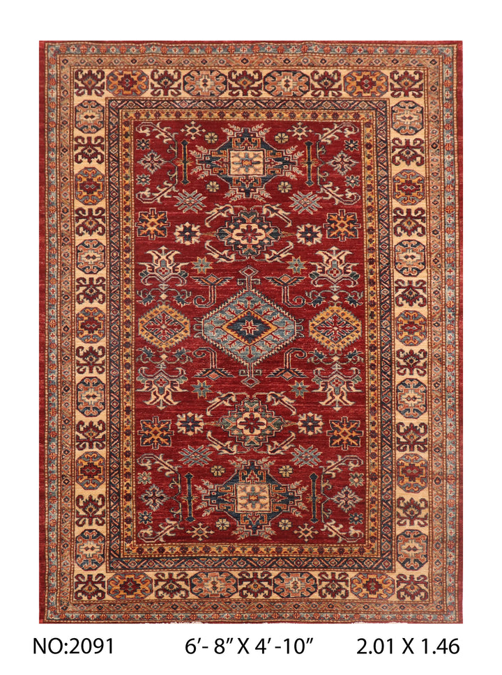Rust Gold Super Kazak Rug 6.8x4.10 FT