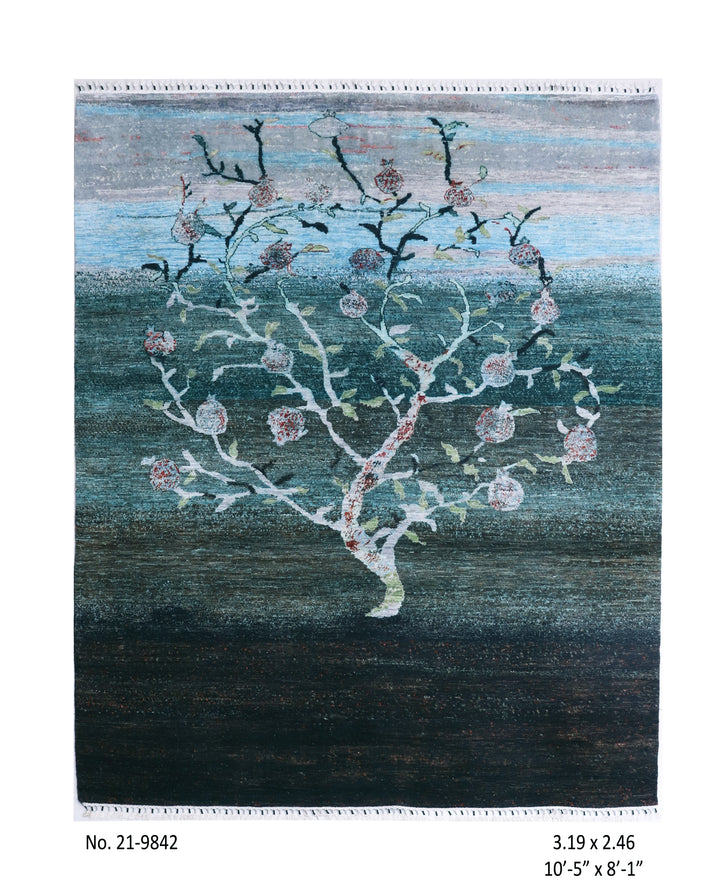 Abstract Sky Blue Handmade Rug 10.5x8.1 ft