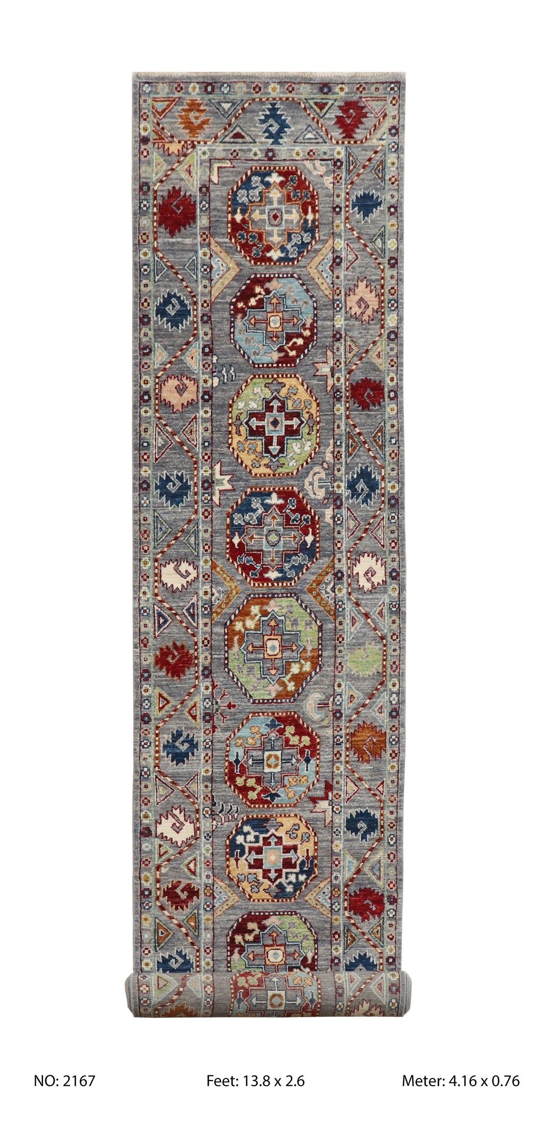 Khurjin Grey Handmade Runner 13.6X2.6 FT