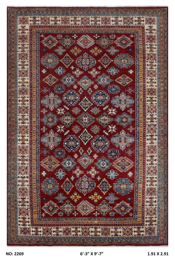 Traditional Super Kazak Rug 6.3x9.7 FT