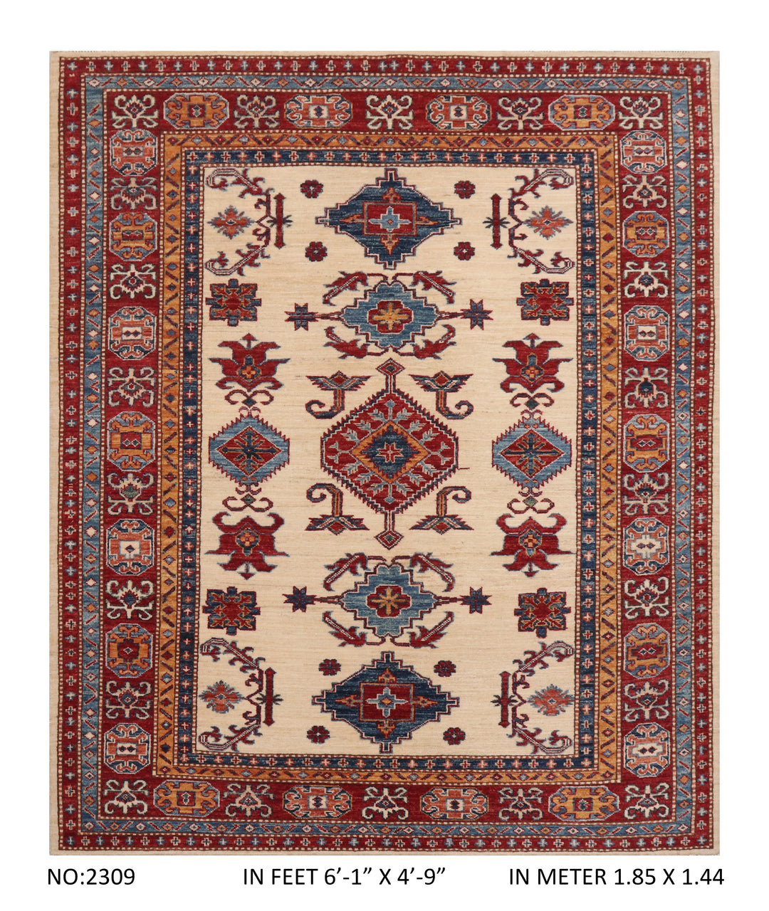 Beige Super Kazak Rug 6.1x4.9 FT