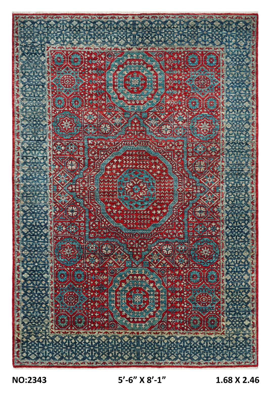 Rust Handmade Mamluk Rug 5.6x8.1 FT
