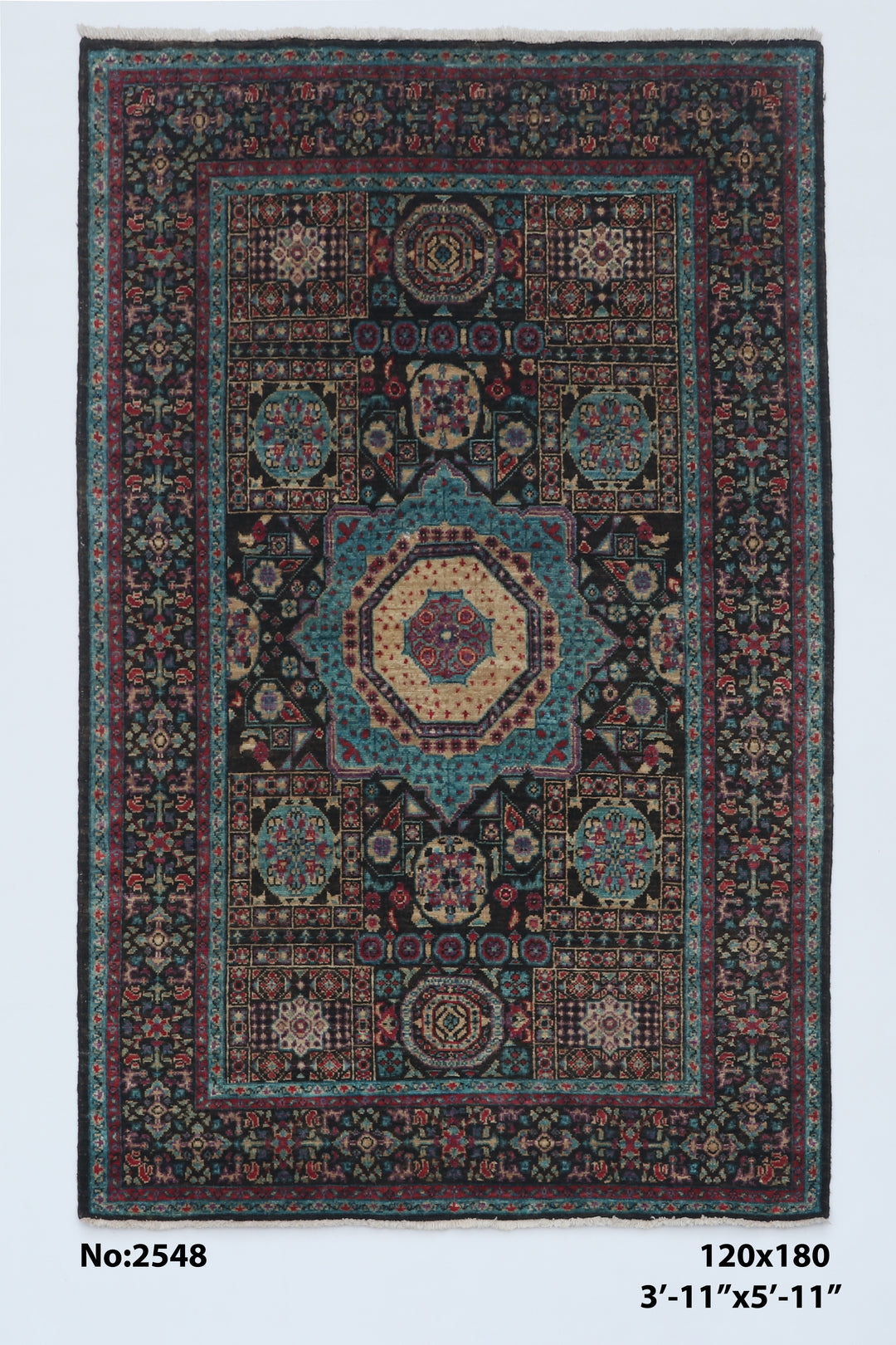 Traditional Handmade Mamluk Rug 3.11x5.11 FT