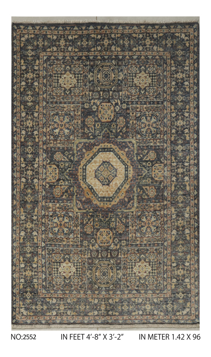 Light Grey Handmade Mamluk Rug 4.8x3.2 FT