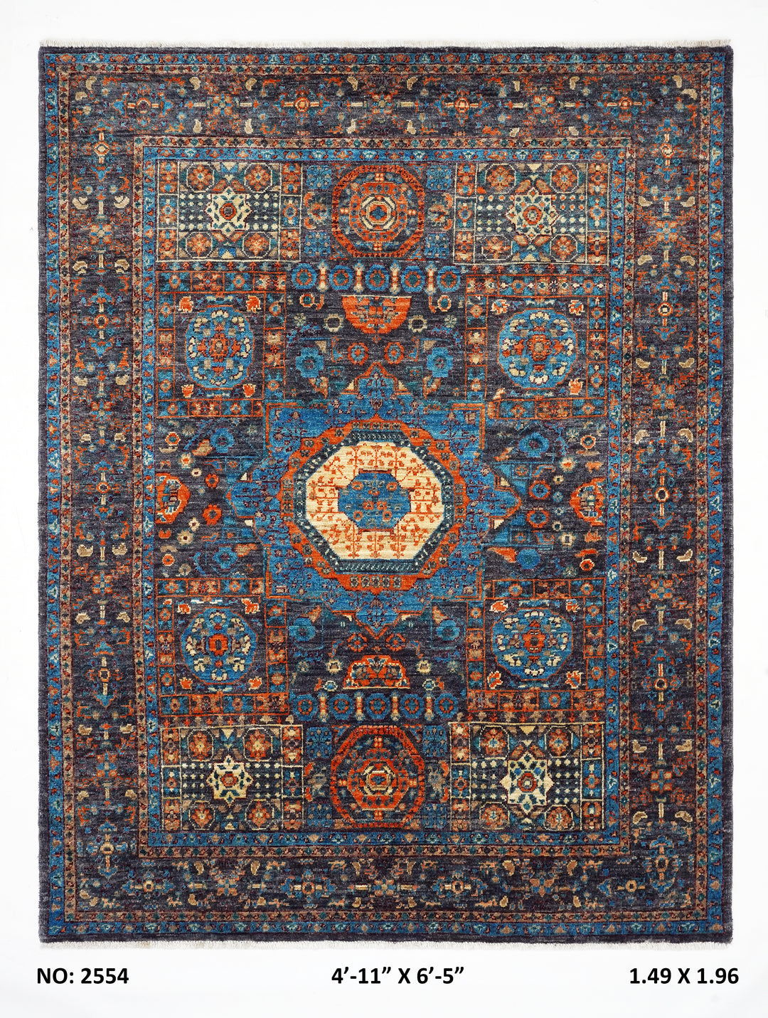 Multi Handmade Mamluk Rug 4.11x6.5 FT