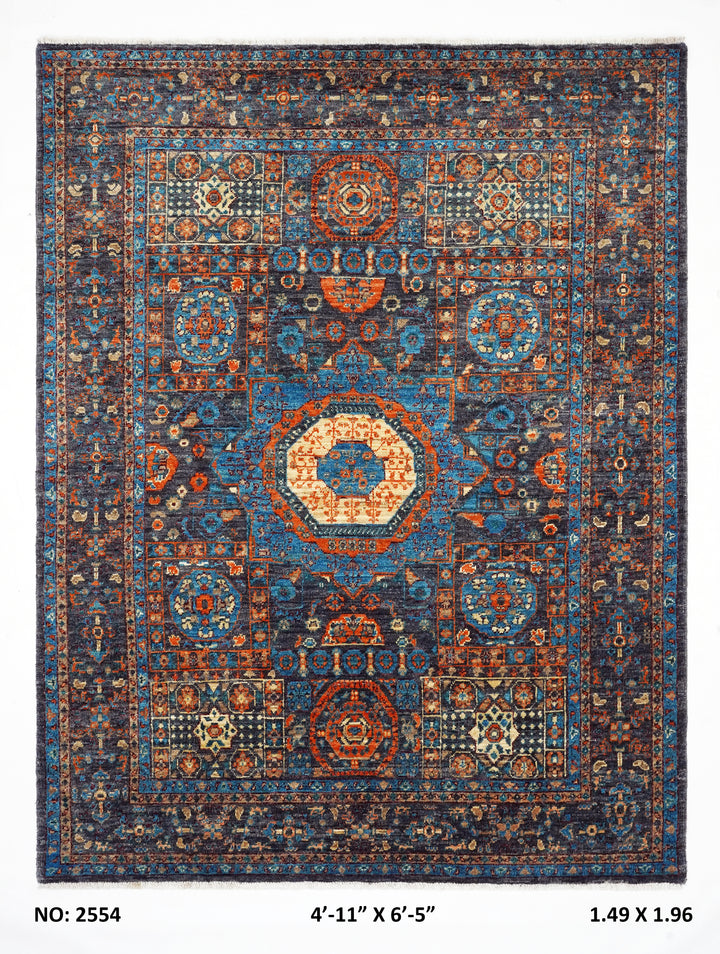 Multi Handmade Mamluk Rug 4.11x6.5 FT