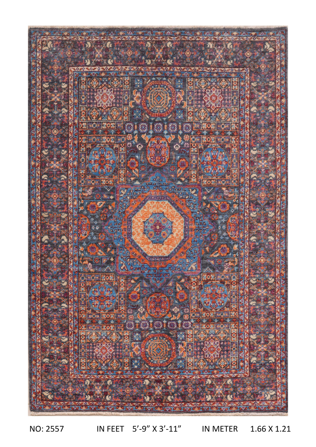 Rust Blue Handmade Mamluk Rug 5.9x3.11 FT