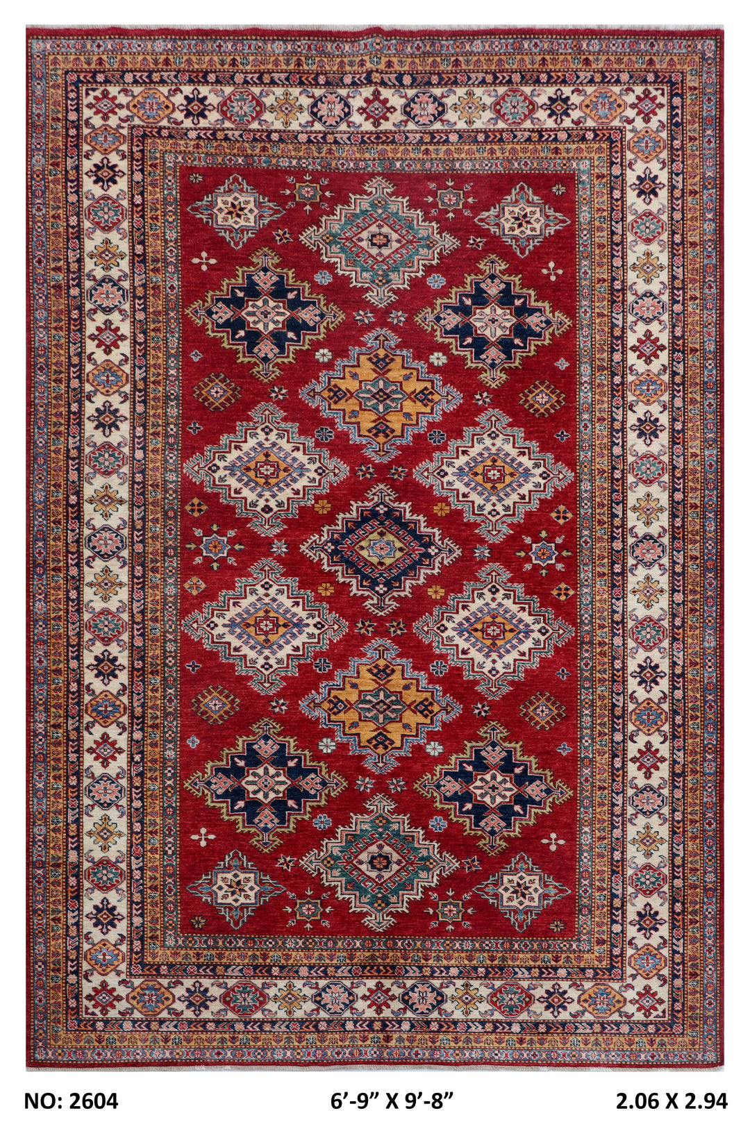 Rich Red Super Kazak Rug 6.9x9.8 FT
