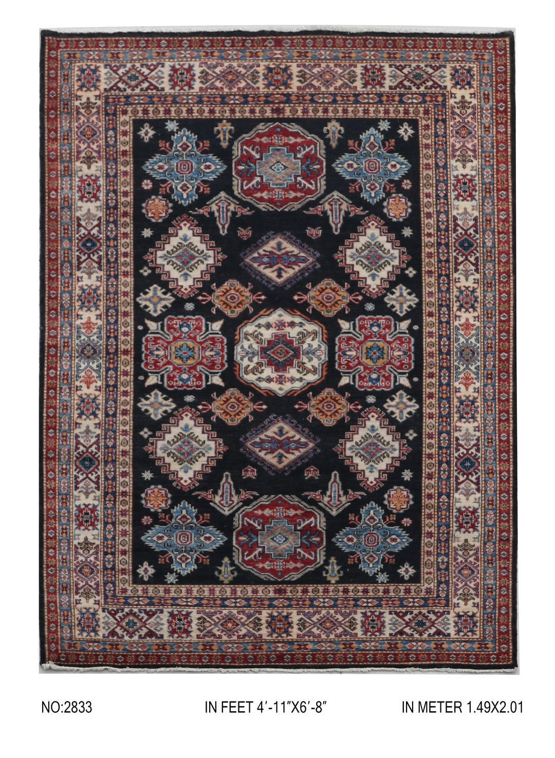 Multi Rust Super Kazak Rug 4.11x6.8 FT