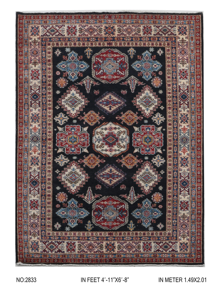 Multi Rust Super Kazak Rug 4.11x6.8 FT