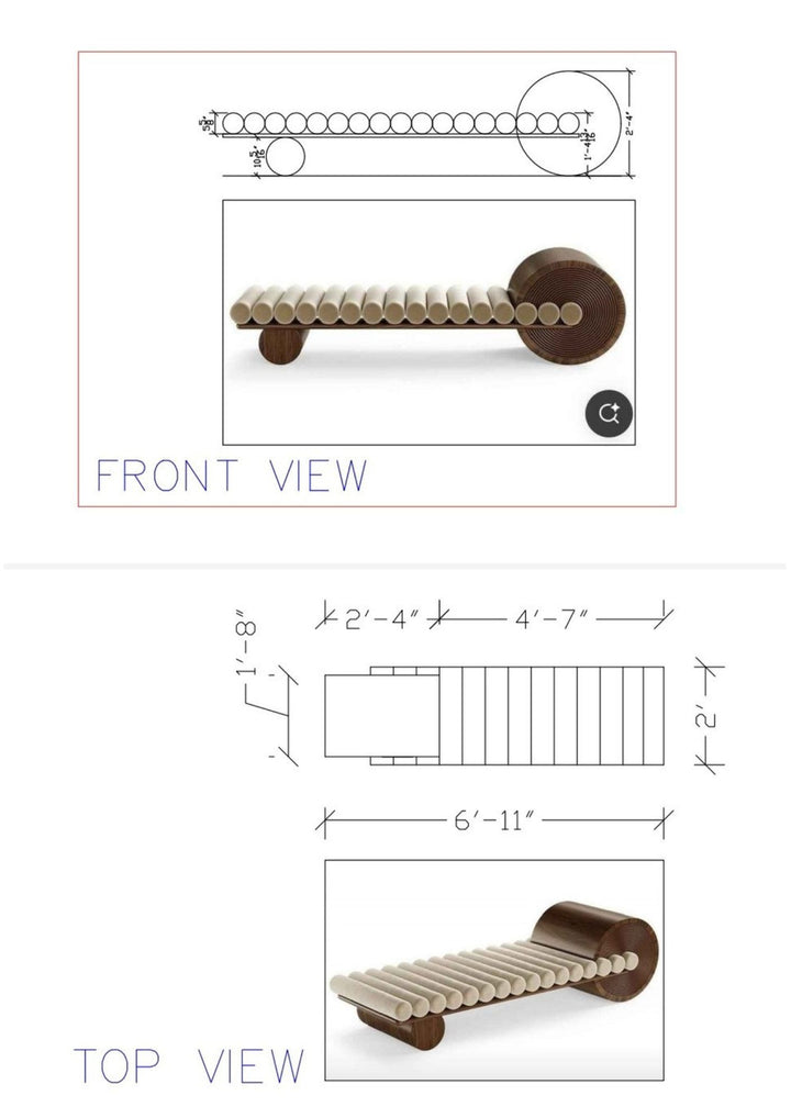 Cream Jute Sculptural Chaise Lounge with Spiral Ashwood Headrest