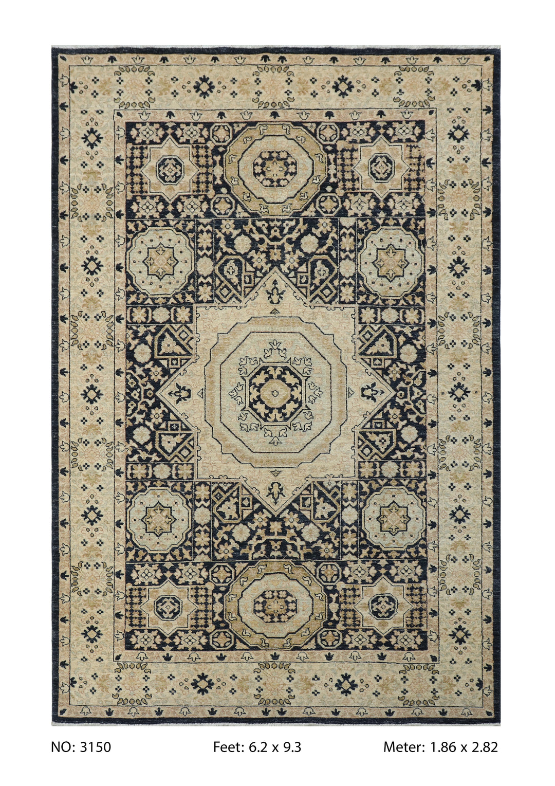 Ivory Beige Handmade Mamluk Rug 6.2x9.3 FT