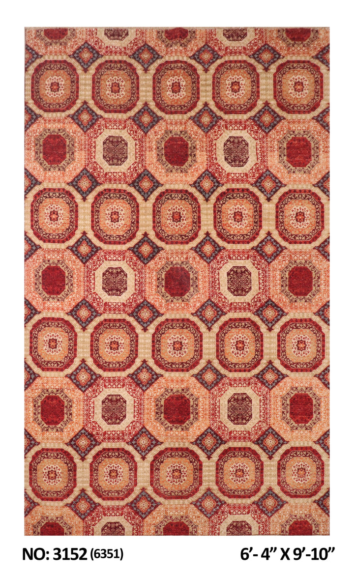Burnt Orange Handmade Mamluk Rug 6.4x9.10 FT