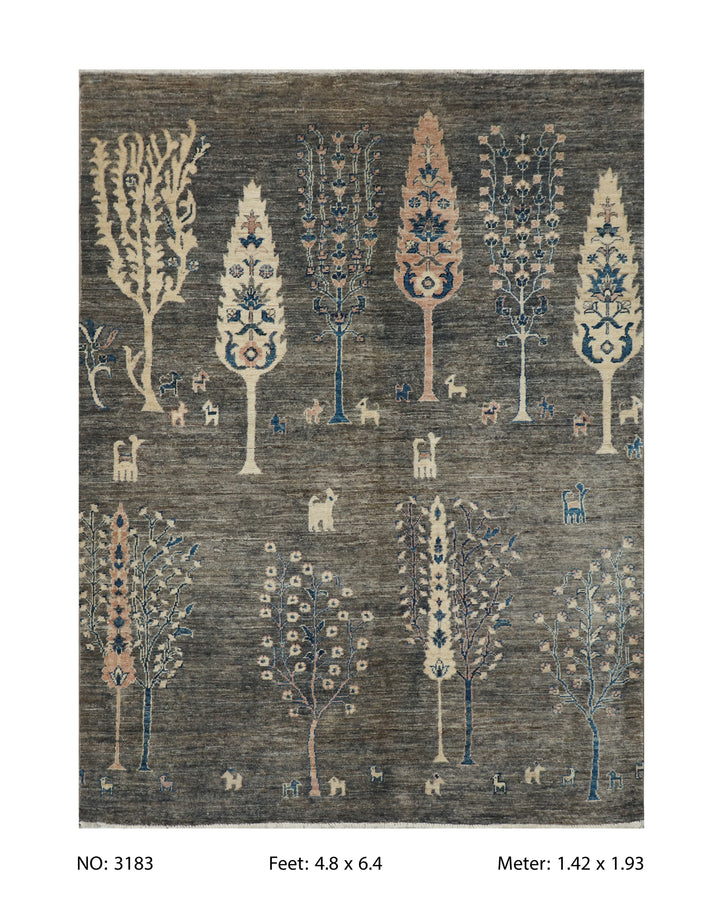 Khurjin Antique Handmade Rug 4.8X6.4 FT