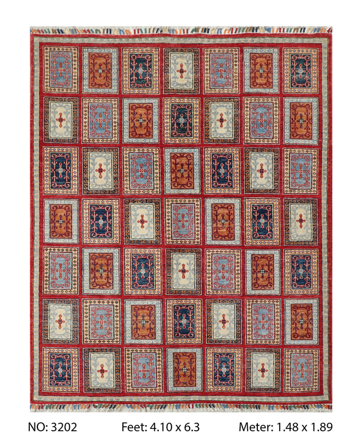 Khurjin Multi Handmade Rug 4.10X6.3 FT