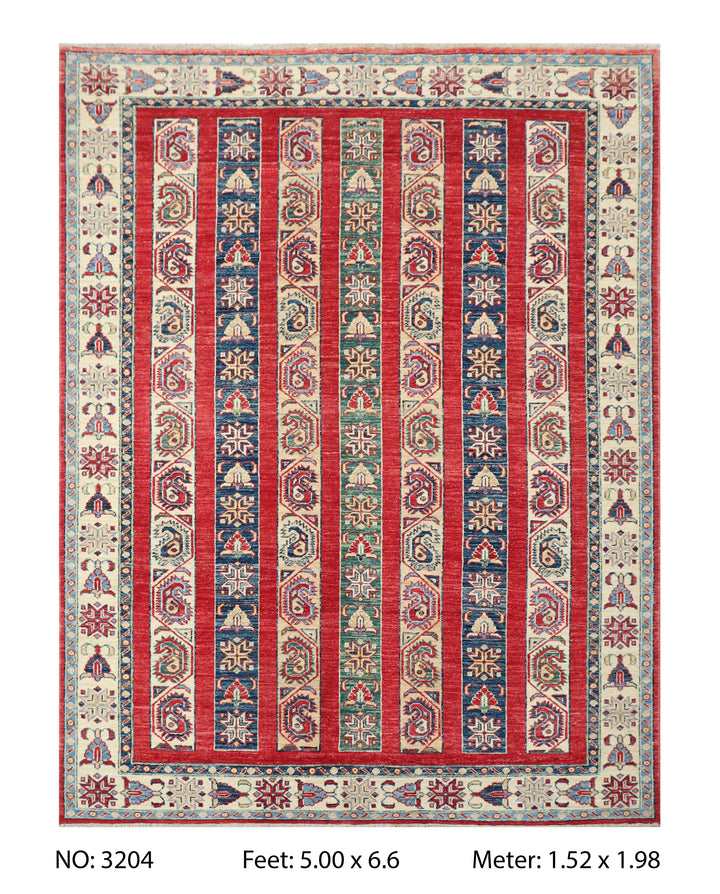 Khurjin Rust Handmade Rug 5X6.6 FT