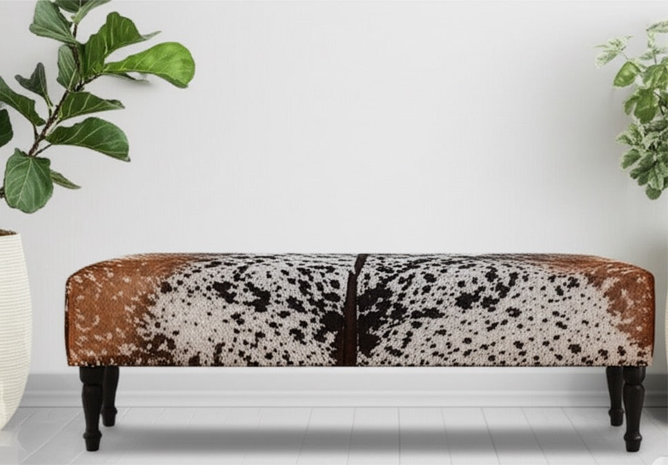 Tri-colour  Natural Cowhide Ottoman Settee 3 Seater