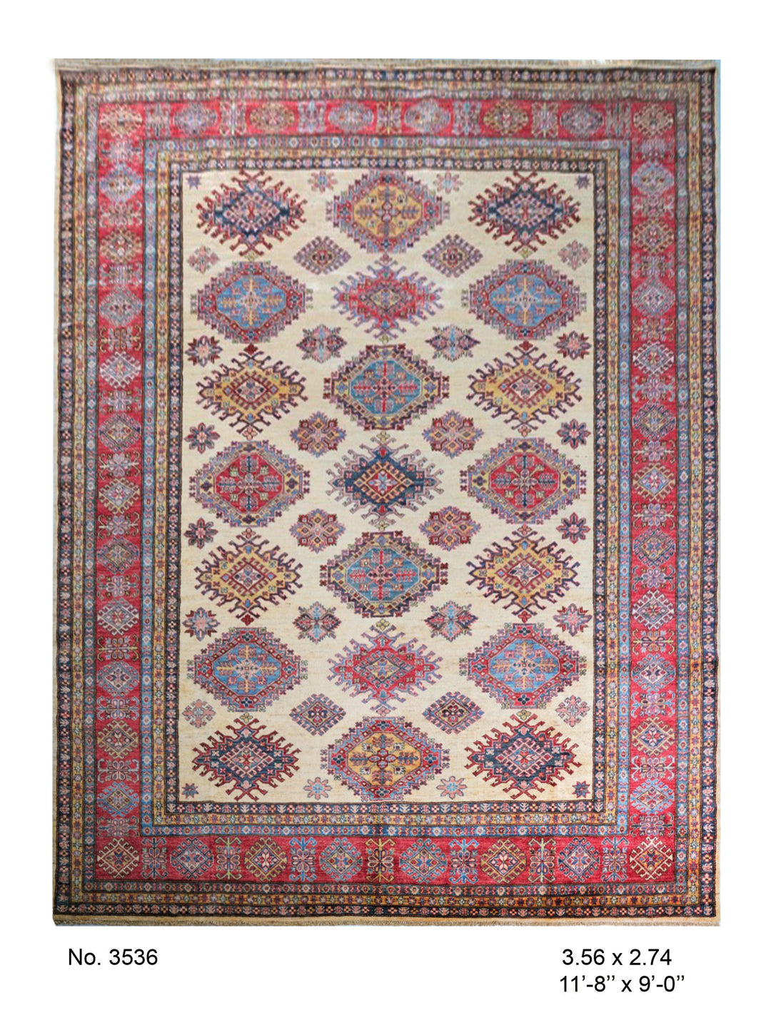 Multi Super Kazak Rug 11.8x9 FT