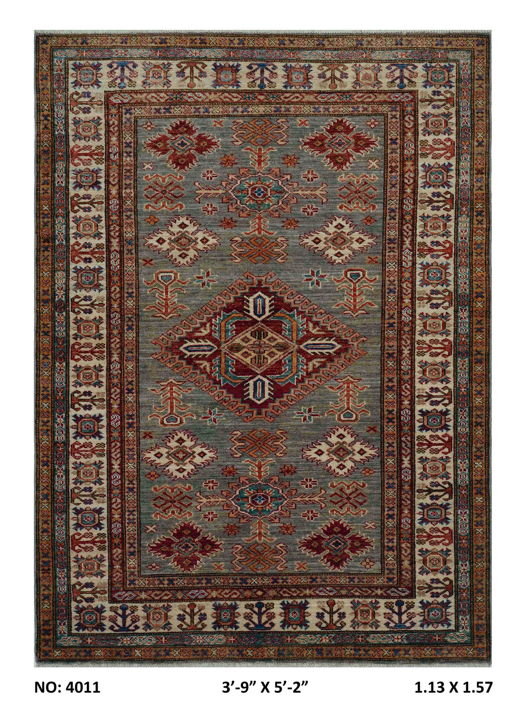 Multi Super Kazak Rug 3.9x5.2 FT
