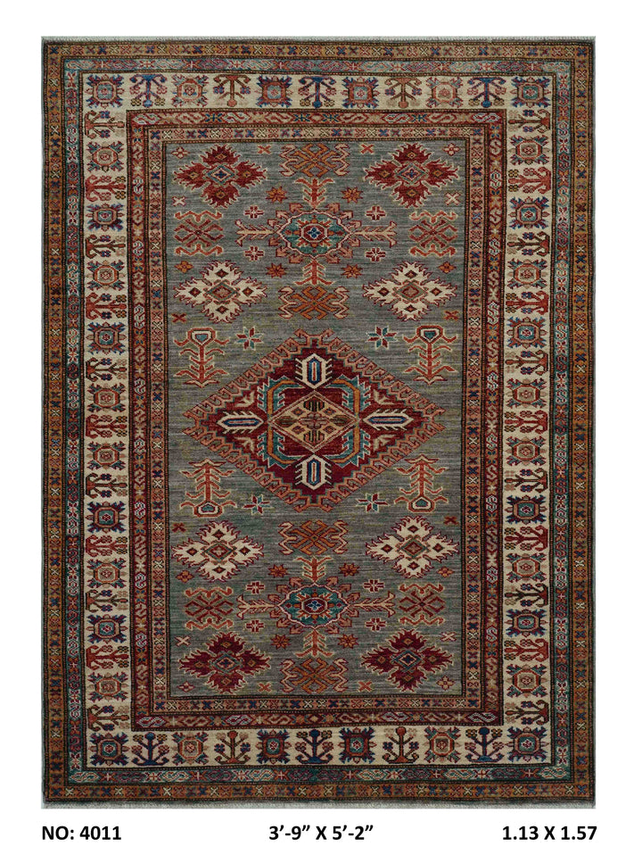 Multi Super Kazak Rug 3.9x5.2 FT