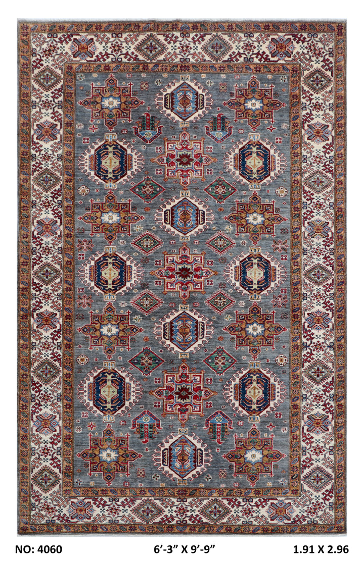 Light Blue Super Kazak Rug 6.3x9.9 FT