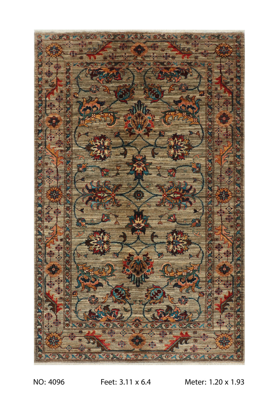 Khurjin Multi Handmade Rug 3.11x6.4 FT