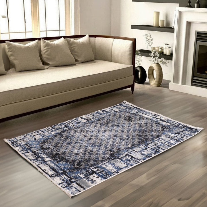 Blue Geometric Turkish Rug 4x6 Ft