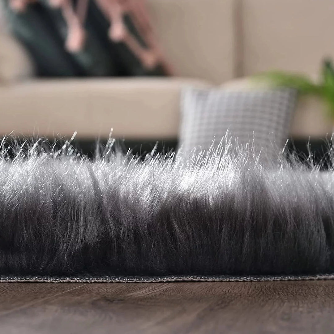 Charcoal Grey Round Fur 80X80 CM