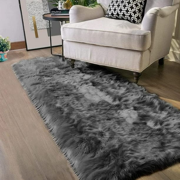 Charcoal Grey Fur Runner 2x6 ft