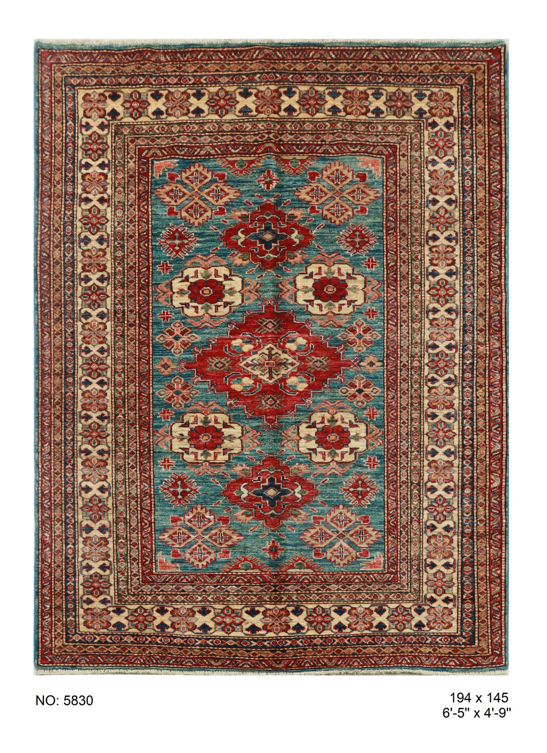 Beige Gold Super Kazak Rug 6.5x4.9 FT