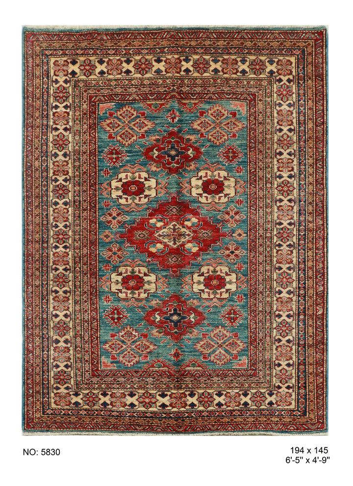 Beige Gold Super Kazak Rug 6.5x4.9 FT