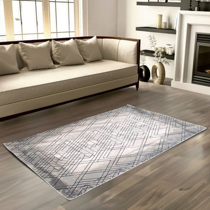 Off White Geometric Turkish Rug 5x8 FT