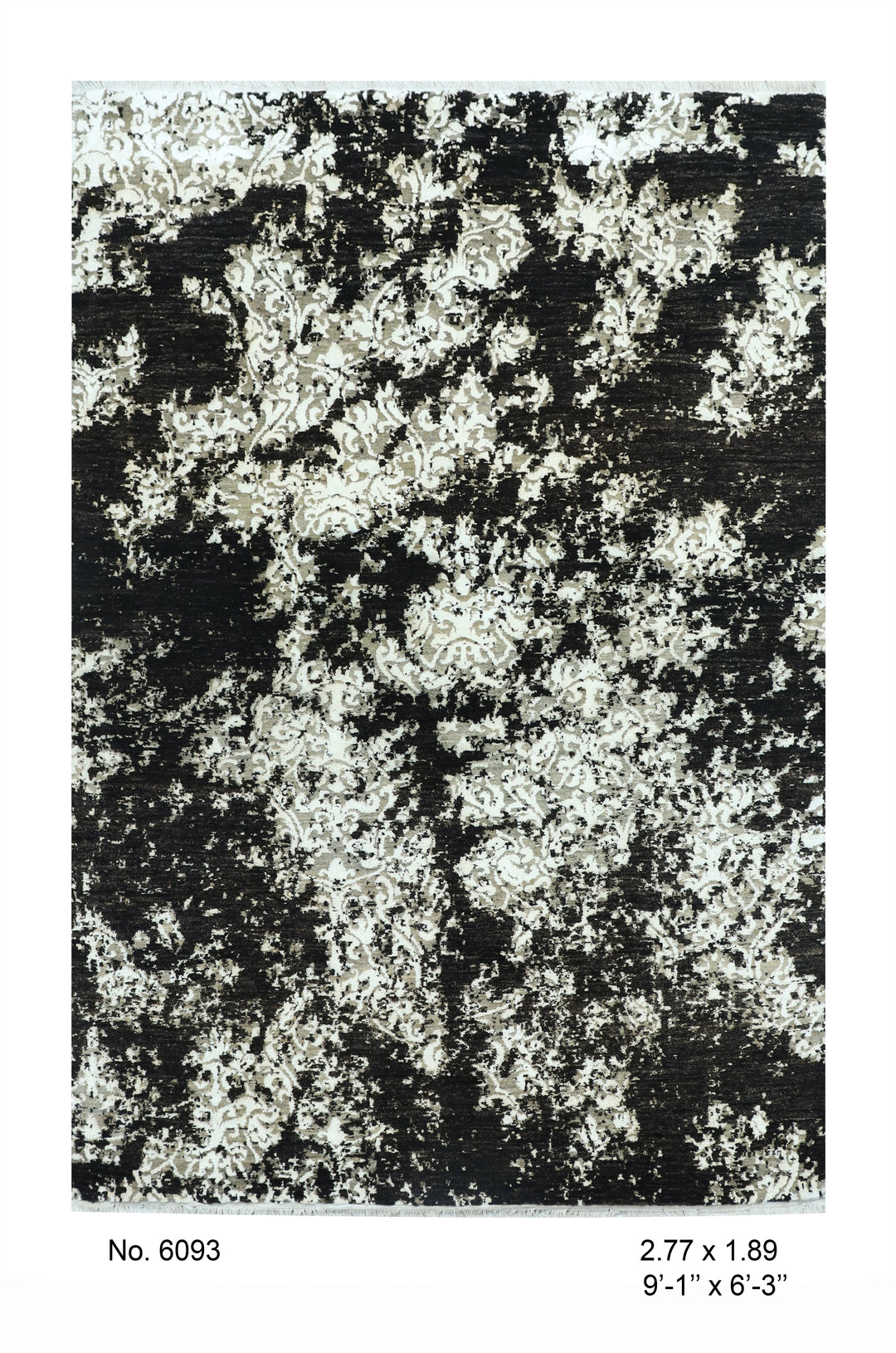 Abstract Charcoal Black Handmade Rug 9.1x6.3 ft