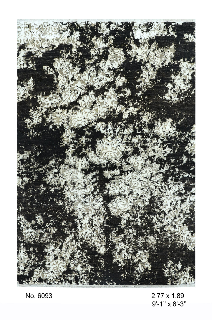 Abstract Charcoal Black Handmade Rug 9.1x6.3 ft