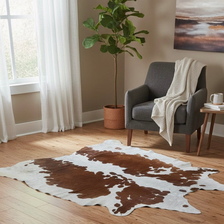 White&Brown Cow Hide 5.5X6 FT