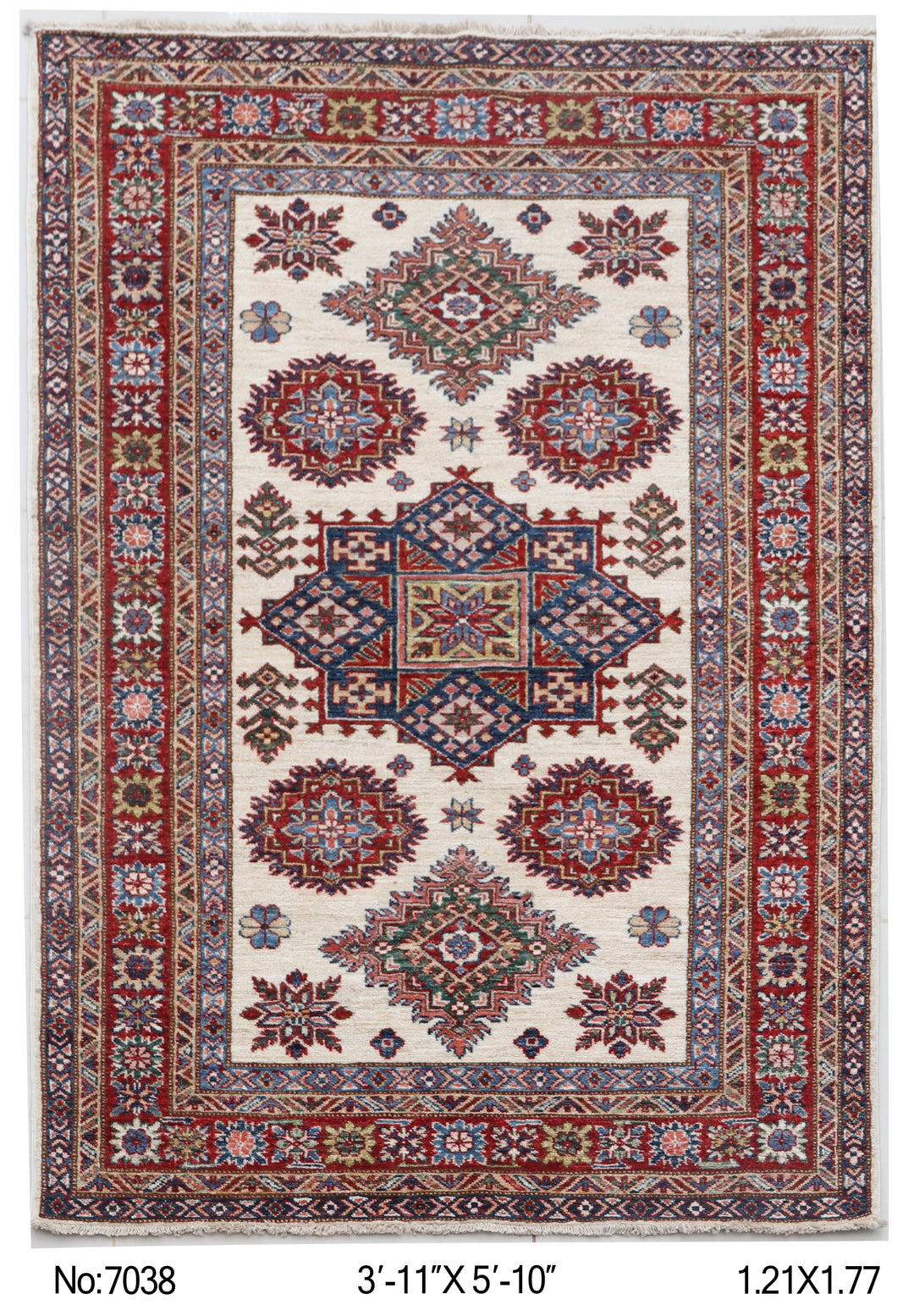 Multi Super Kazak Rug 3.11x5.10 FT