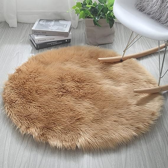 Beige Gold Round Fur 4X4 FT