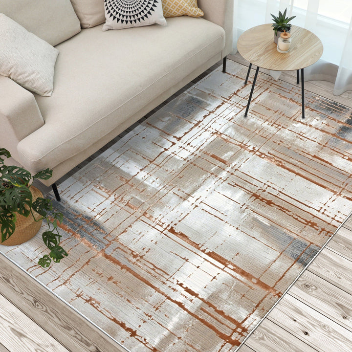 Beige Strips Turkish Rug 4x6 ft