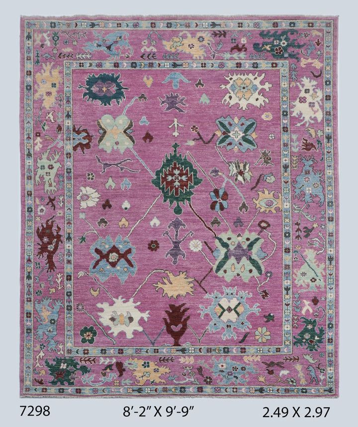 Pink Multi Handmade Oushak Rug 8.2x9.9FT